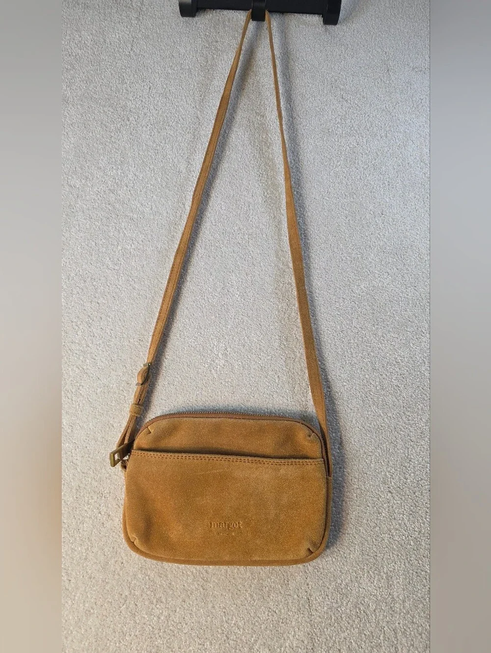 Margot New York Tan Suede Crossbody Mini Bag Card Inserts Minimalist Classic OS
